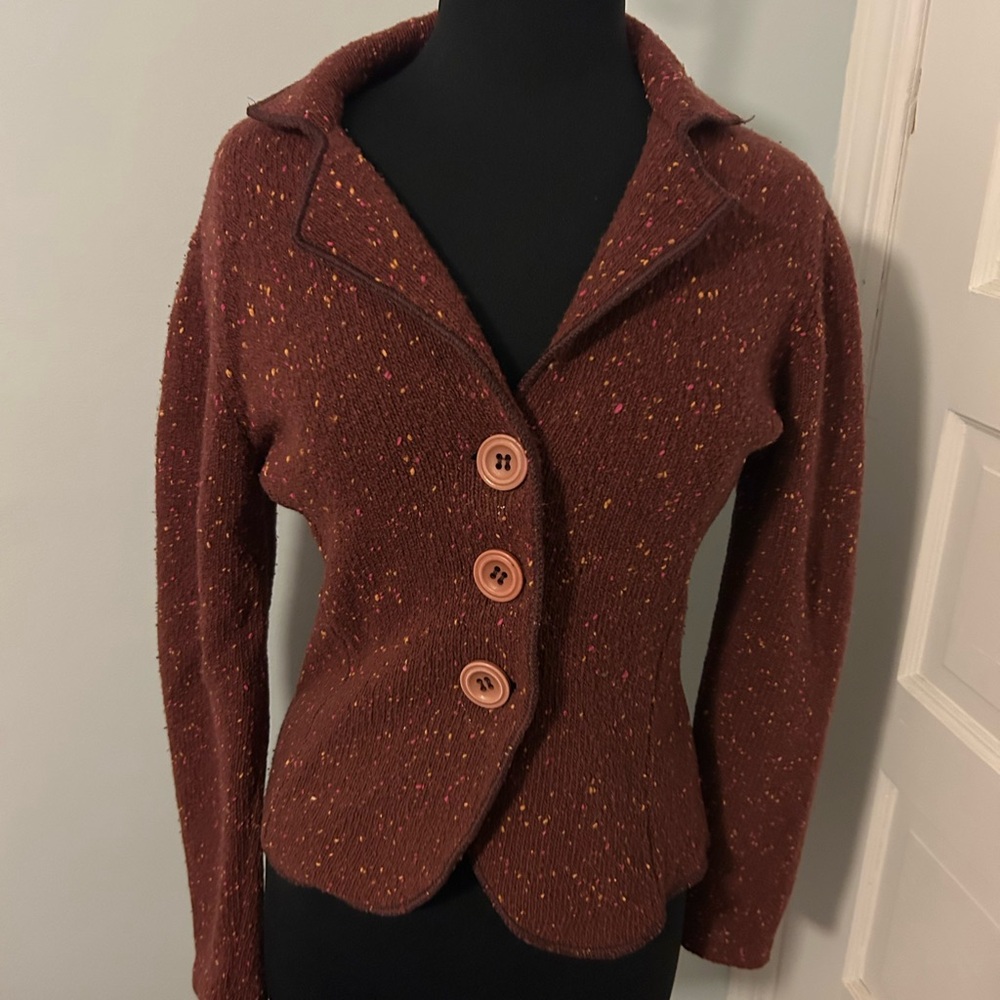 Elegant Red Blazer with Notched Lapel and Textured Fabric and real leather elbow